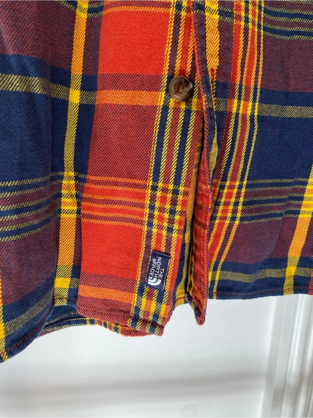 The North Face Men's Sz Large Orange Plaid Flannel Shirt Long Sleeve W/Pockets